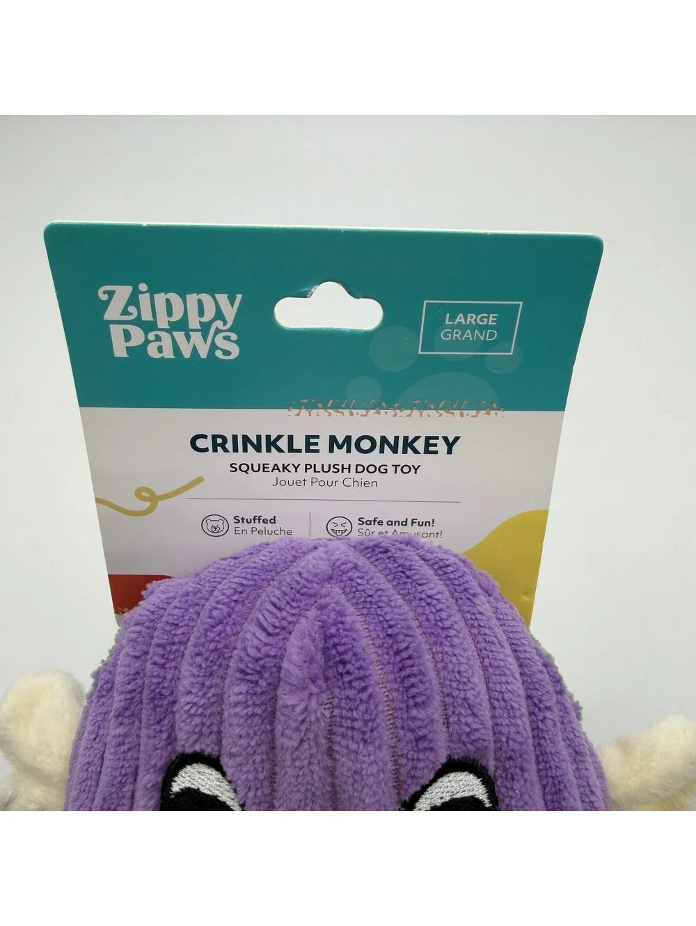 ZippyPaws Spencer the Crinkle Monkey Large Dog Plush Toy Purple Corduroy Squeaky